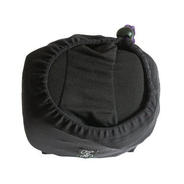 The black mesh throw bag opened showing sleep hoodie inside. Breathable and lightweight for international flights